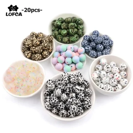 20Pcs 12/15/19mm Silicone Printed Beads Round Flower Leopard Beads DIY Keychain Necklace Bracelet Accessories For Jewelry