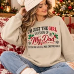 Christmas Girl Version Of My Dad Shirt, Funny Christmas Graphic Tee, Better Hair & More Christmas Cheer, Matching Family Holiday Gift2