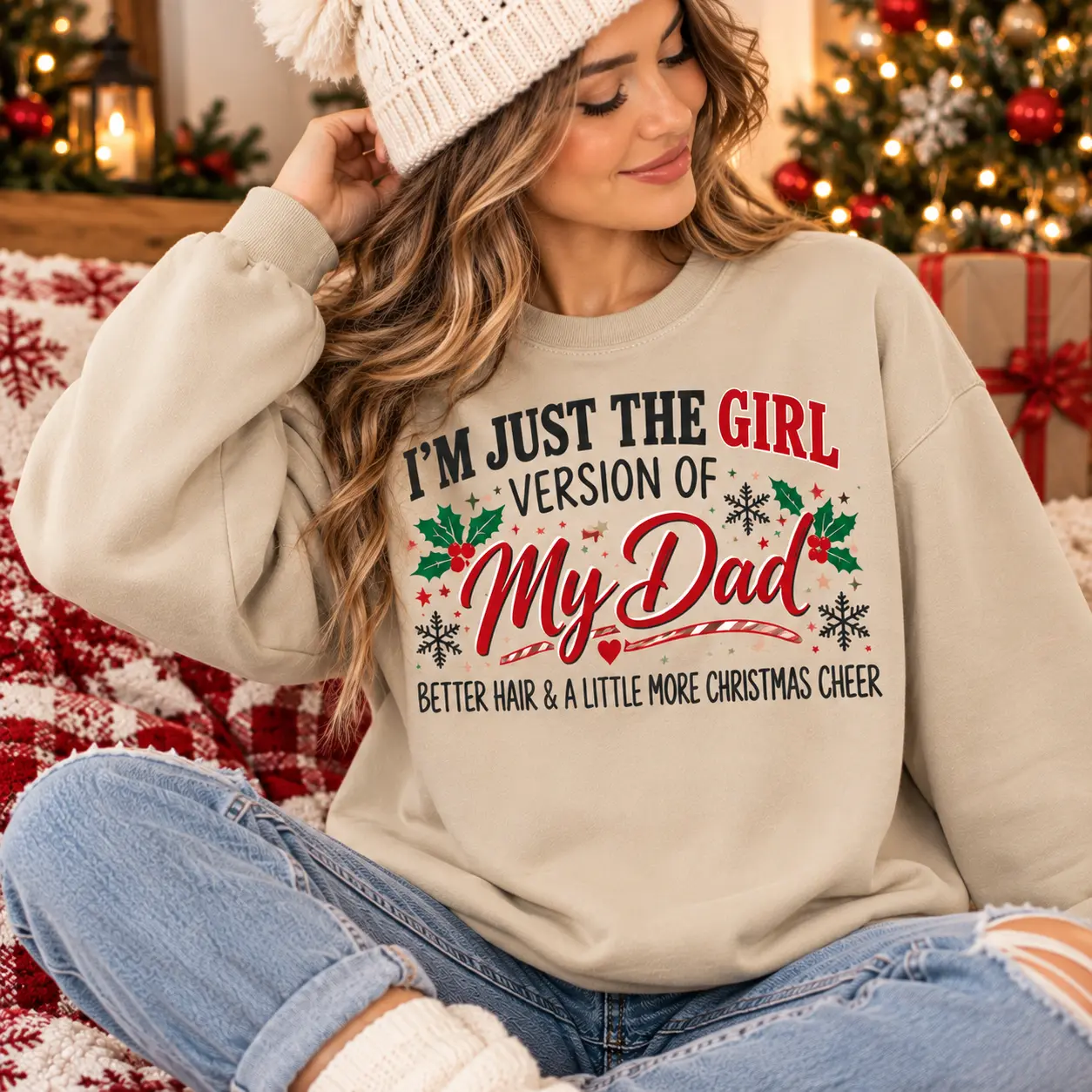 Christmas Girl Version of My Dad Shirt, Funny Christmas Graphic Tee, Better Hair & More Christmas Cheer, Matching Family Holiday Gift2 Christmas Girl Version Of My Dad Shirt, Funny Christmas Graphic Tee, Better Hair & More Christmas Cheer, Matching Family Holiday Gift2